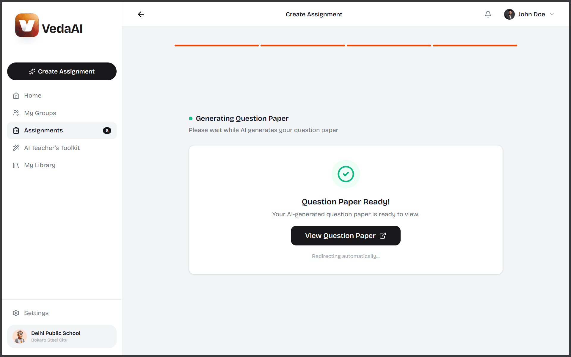 VedaAI – AI Assessment Creator (Technical Assignment Project) - 6